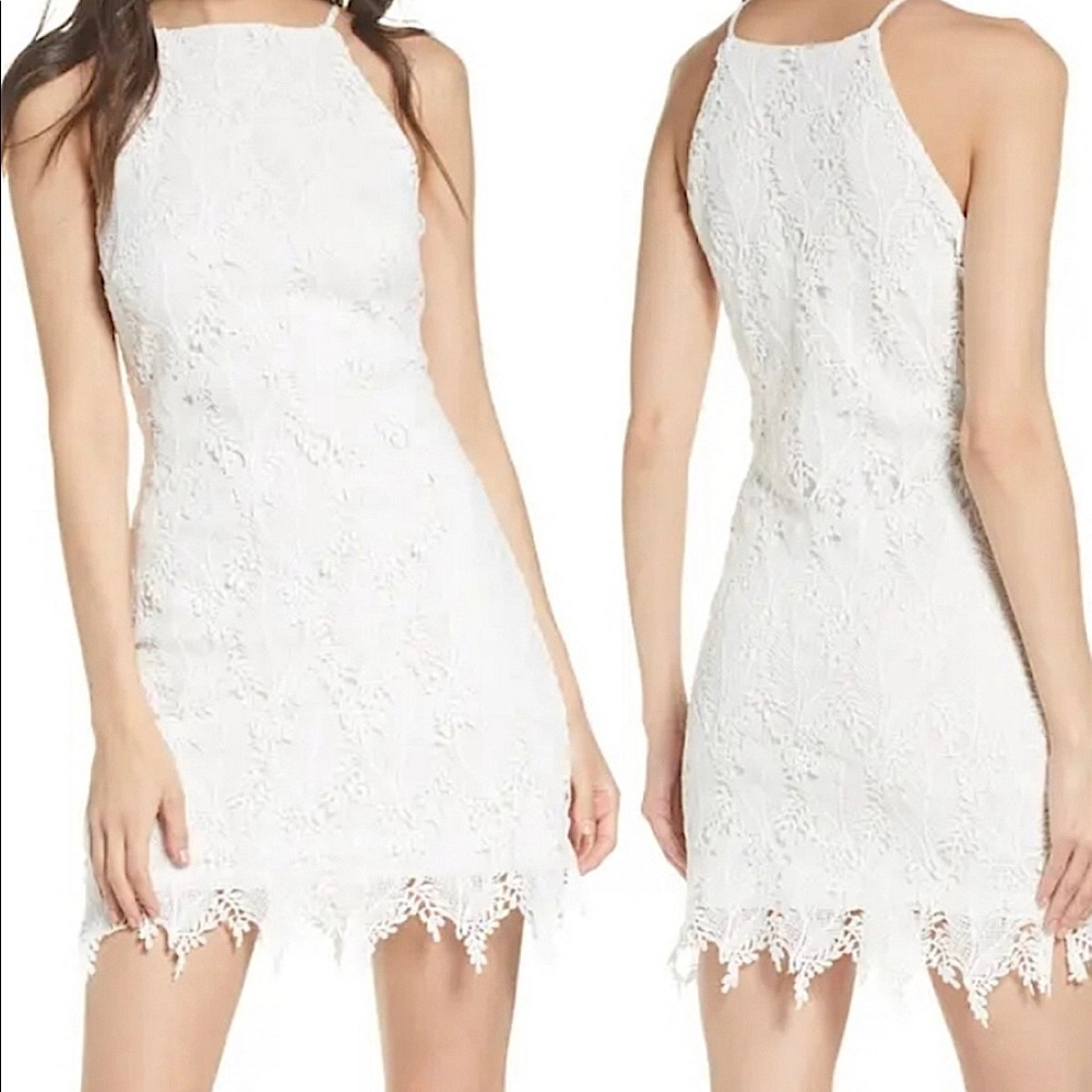 Elizabeth Crosby Ana Lace Halter Mini Dress